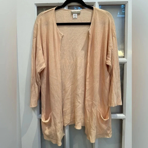 Coldwater Creek Coral Peach 100% Silk Knit Ribbed Sweater Cardigan Size Large L - Picture 9 of 9